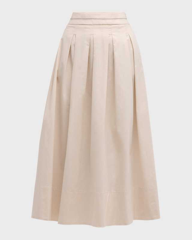 Pleated A-Line Midi Skirt